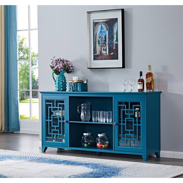 Kitchen Buffet Storage Cabinet, Adjustable Shelf Wood Console Table, 2  Doors Small Hallway Entry Table, 39 Blue Accent Cabinets for Living Room