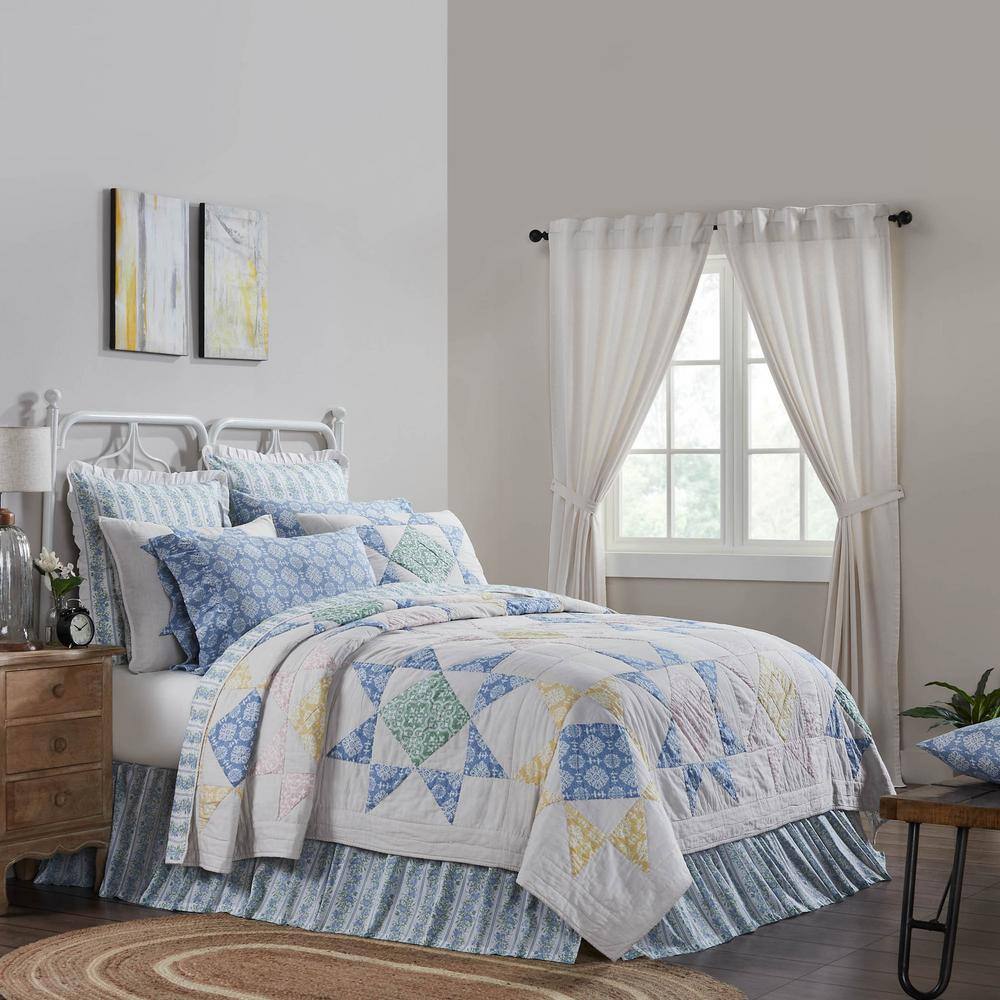 King Blue Cotton Reversible Patchwork Quilt