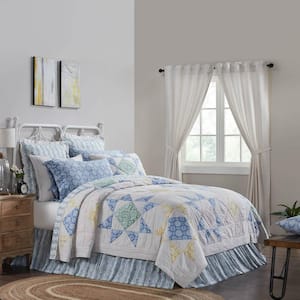 Jolie Cream Blue Green Farmhouse Queen Cotton Quilt