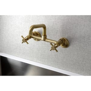 Concord 2-Handle Wall-Mount Kitchen Faucet in Brushed Brass