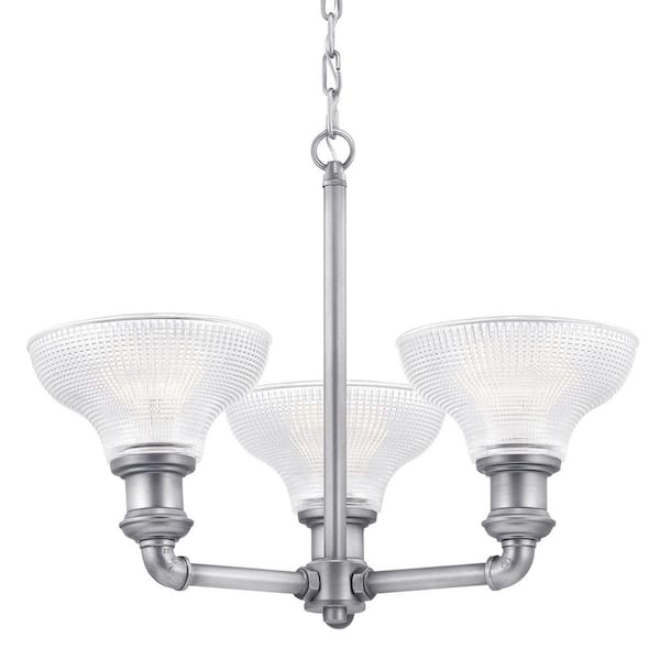 Foxcroft 3-Light Antique Nickel Chandelier with Clear Prismatic Glass Shades