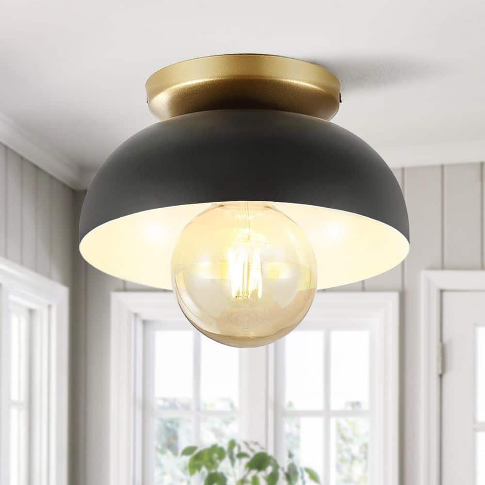 Paulina 8.5" Black/Gold Industrial Iron LED Ceiling Light