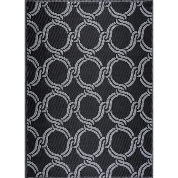 Mykonos Black Gray 6 ft. x 9 ft. Reversible Recycled Plastic Indoor/Outdoor Area Rug