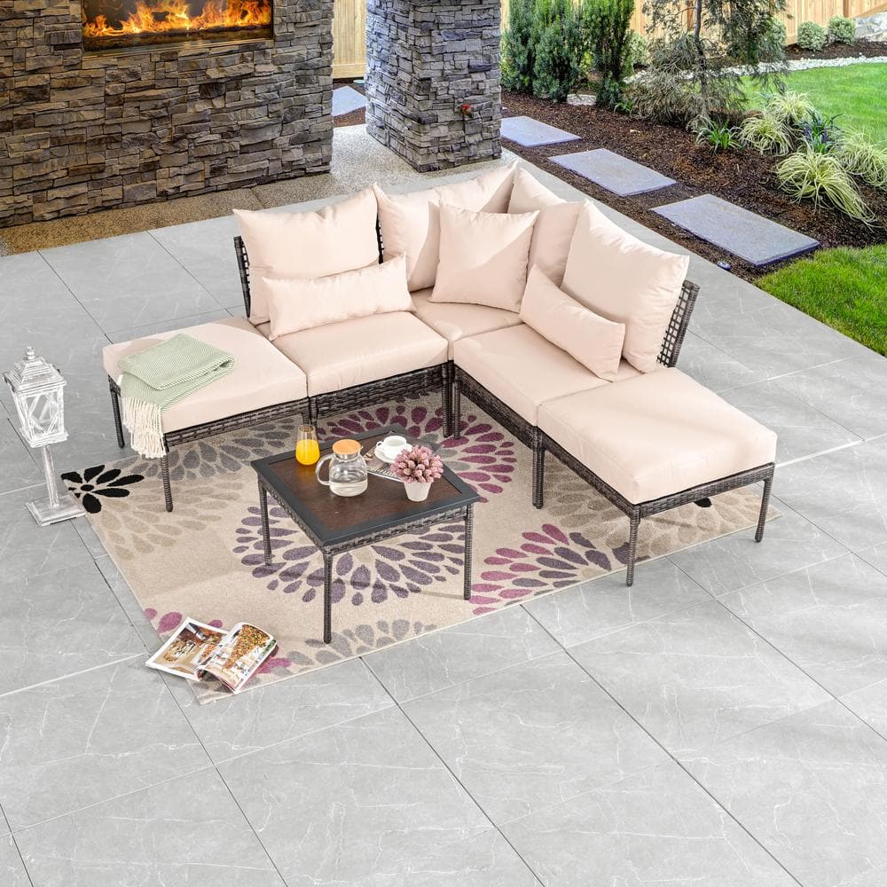 Patio Festival 6Piece Wicker Outdoor Conversation Set with Beige