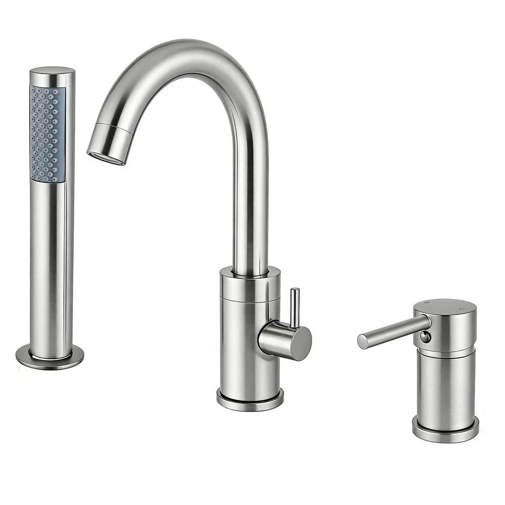 1 Handle Tub Deck Mount Roman Tub Faucet with 360° Swivel Waterfall Spout, Hand Shower in Brushed Nickel price history on PriceWatchPro