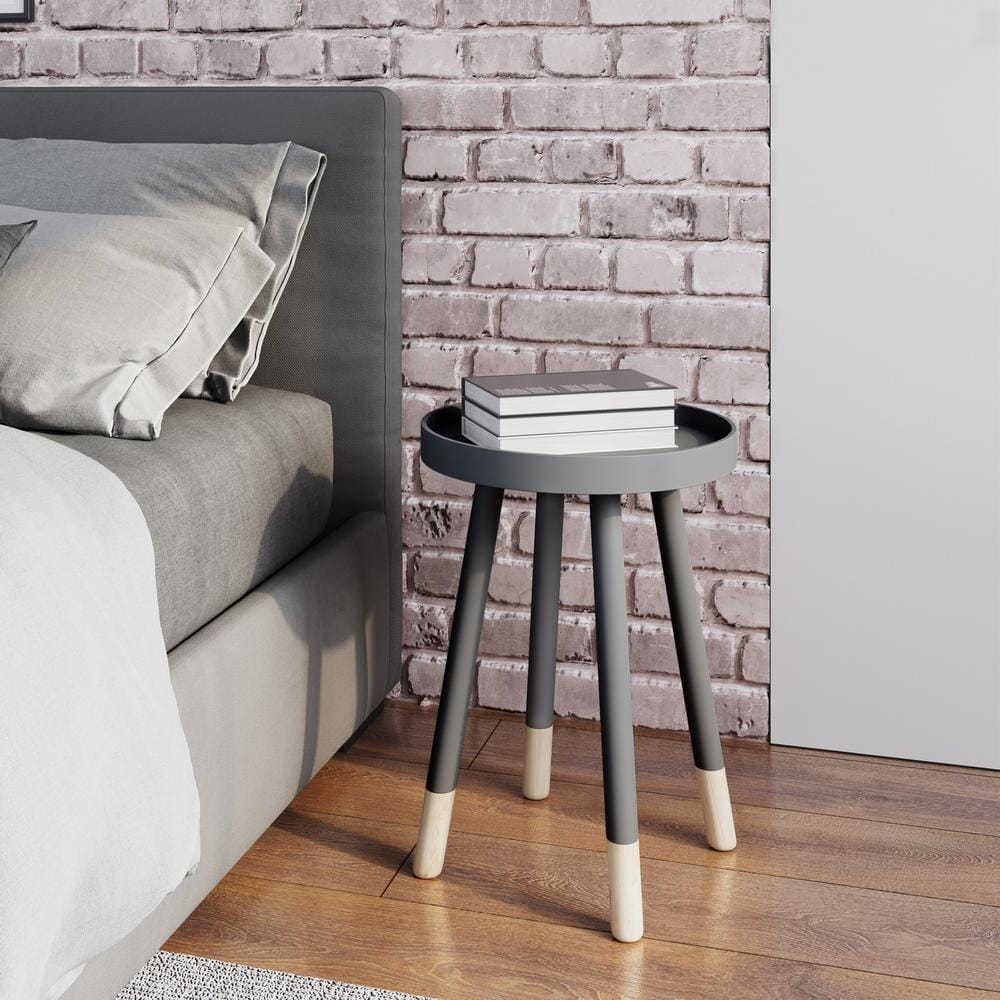 White Wooden Round Tray Top Color-Block Side Table - thumbnail 5