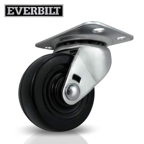 Everbilt 2 in. Black Soft Rubber and Steel Swivel Plate Caster with 90 lb. Load Rating