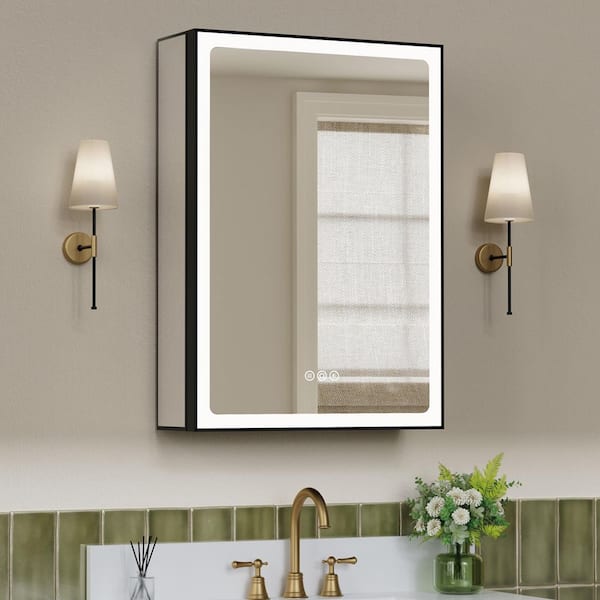 Amelia 24 in. W x 30 in. H Rectangular Aluminum Medicine Cabinet with Mirror, Adjustable Shelf, Dimmable Light, Anti-Fog