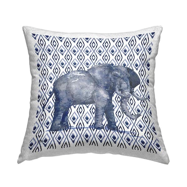 Stupell Industries Blue Elephant Geometric Diamond Pattern Blue Square Outdoor Throw Pillow