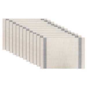 19 in. x 13 in. Grey Stripe Chambray Reversible PVC and Polyester Woven Indoor Outdoor Placemats (Set of 12)