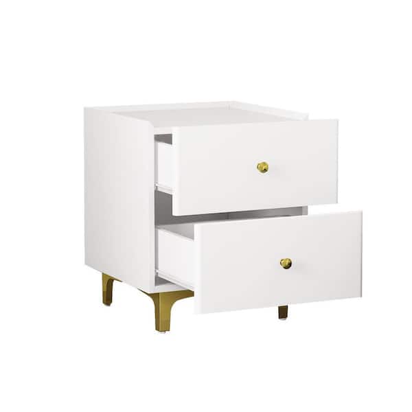 FUFU&GAGA Wooden White Nightstand, Elegant Bedside Table with 2 Drawers, 19.7 L x 15.7 in. W x 19.7 in. H