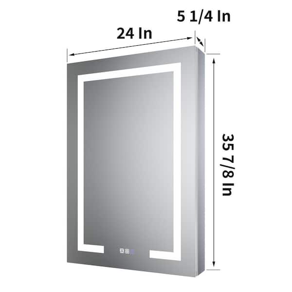 24 in. W x 36 in. H Rectangular Silver Aluminum Recessed/Surface Mount Right Medicine Cabinet with Mirror, LED