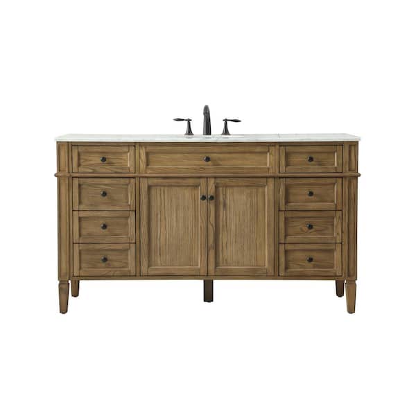 Unbranded Timeless Home 60 in. W x 21.5 in. D x 35 in. H Single Bathroom Vanity in Driftwood with White Marble