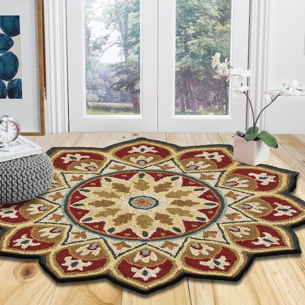 Seth Floral Red 4 ft. x 4 ft. Tufted Bloom Flower Shape Area Rug