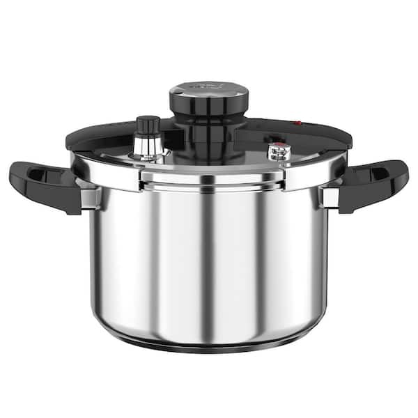 6.3 qt. Stainless Steel Pressure Cooker, Multi-Cooker for Gas and Induction Stove, 1-Hand Operation