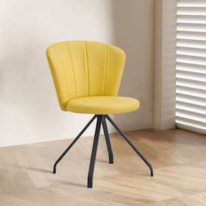 Light Yellow Faux Leather Upholstered Metal 360° Swivel Shell Chair for Dining Room, Bedroom, Living Room, Office