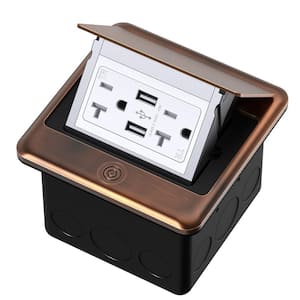 20 Amp 120-Volts Pop-Up Floor Electrical Outlet in Bronze with USB Port and Stainless Steel Tamper Receptacle