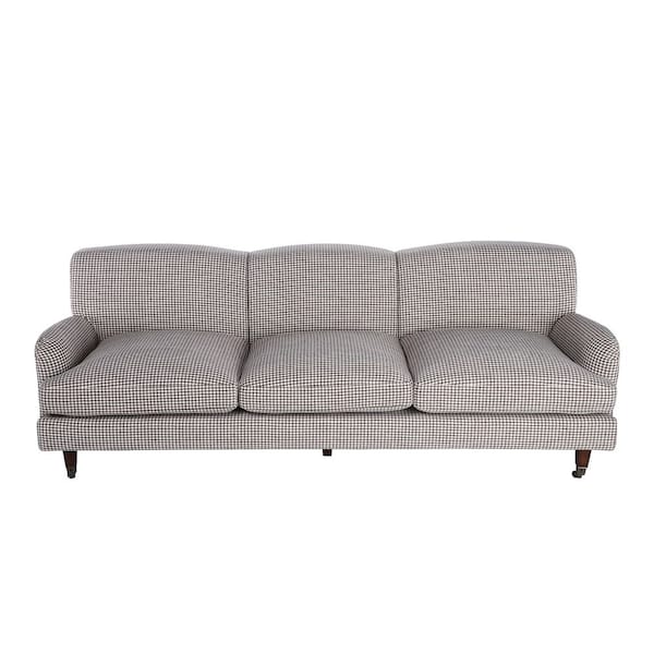 79.9 in. Square Arm Fabric Upholstered Rectangle Wood Legs on Casters Sofa in Brown and Cream Color