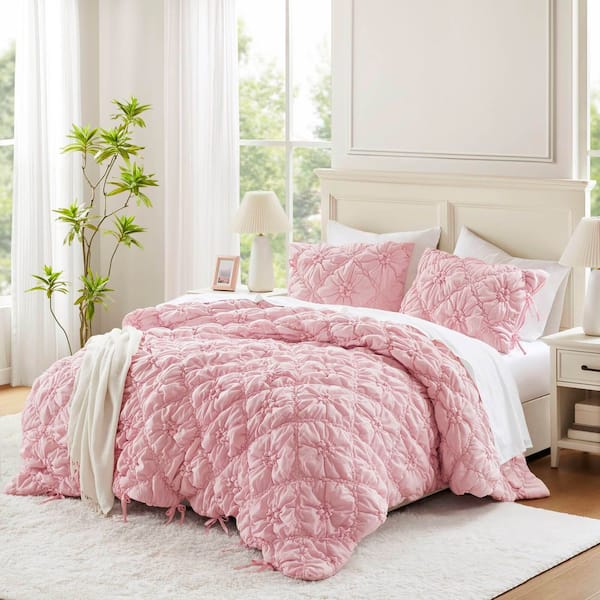 3-Pieces Pink Full/Queen Microfiber Comforter Set
