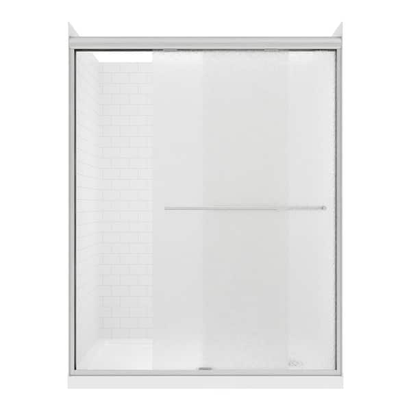 CRAFT + MAIN Cove Sliding 60 in L x 30 in W x 78 in H Left Drain Alcove Shower Door Kit in White Subway and Brushed Nickel Hardware