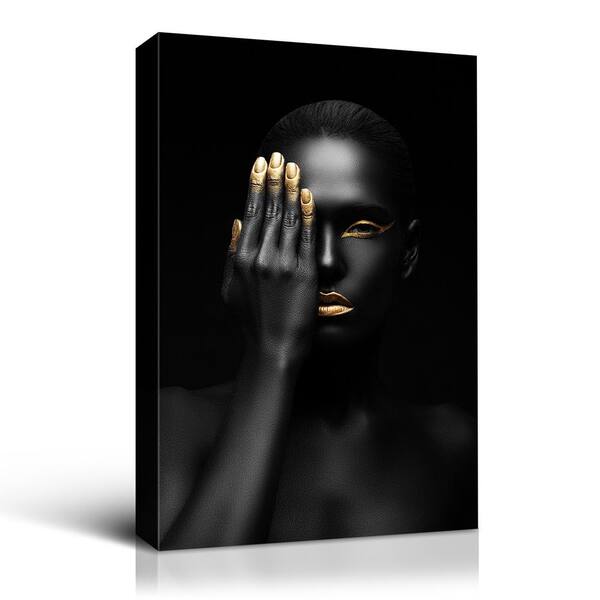 Unbranded "Glamour Black Half Face Woman" Unframed Watercolor Painted Portrait Canvas Wall Art Print 40 in. x 28 in.