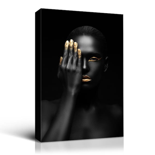 Unbranded "Glamour Black Half Face Woman" Unframed Watercolor Painted Portrait Canvas Wall Art Print 24 in. x 18 in.