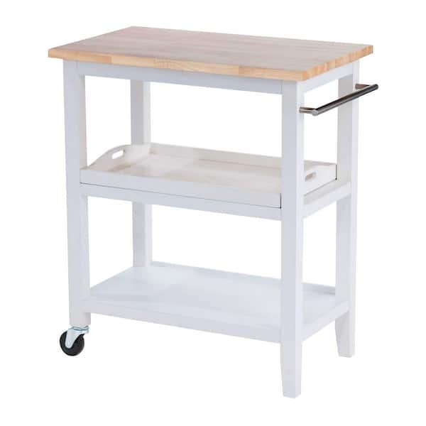 Trinity White Kitchen Cart With Pull-Out Tray