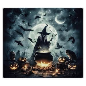 N/A Halloween Garage Door Banner w/Spooky Moon Night Design