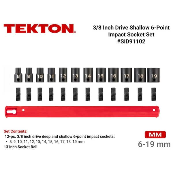 3/8 in. Drive 6-Point Impact Socket Set, 12-Piece (8 mm - 19 mm)