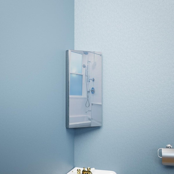Infinity Corner 11-7/8 in. Width x 23-5/8 in. Height Surface Wall Mount Stainless Steel Medicine Cabinet with Mirror