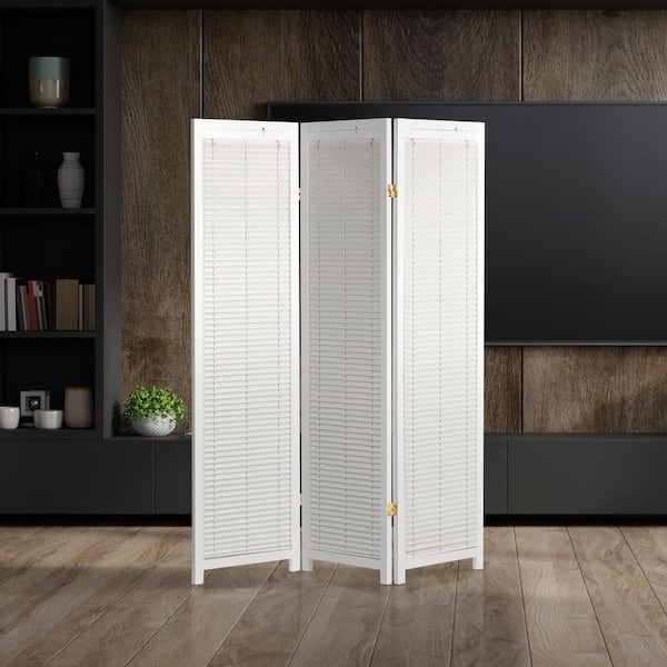 Oriental Furniture White 6 ft. Tall Adjustable Shutter 3-Panel Room Divider