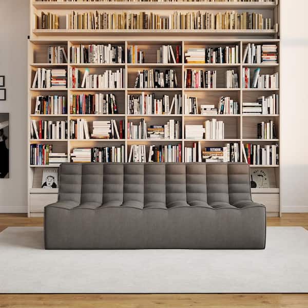 Magic Home Black Linen Polyester 3-Seater X-Large (Over 72 in. ) Bean Bag Couch Modern Fireside Lazy Floor Sofa Chair for Apartment