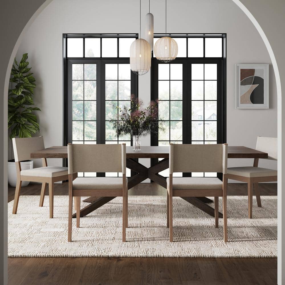 Linus Light Brown Upholstered Side Chair with Rubberwood Legs