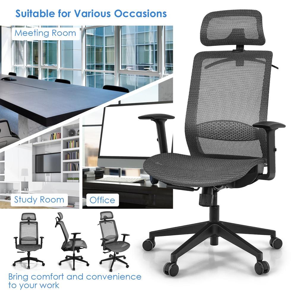 ErgoFlex High-Back Black Mesh Executive Swivel Chair with Adjustable Arms