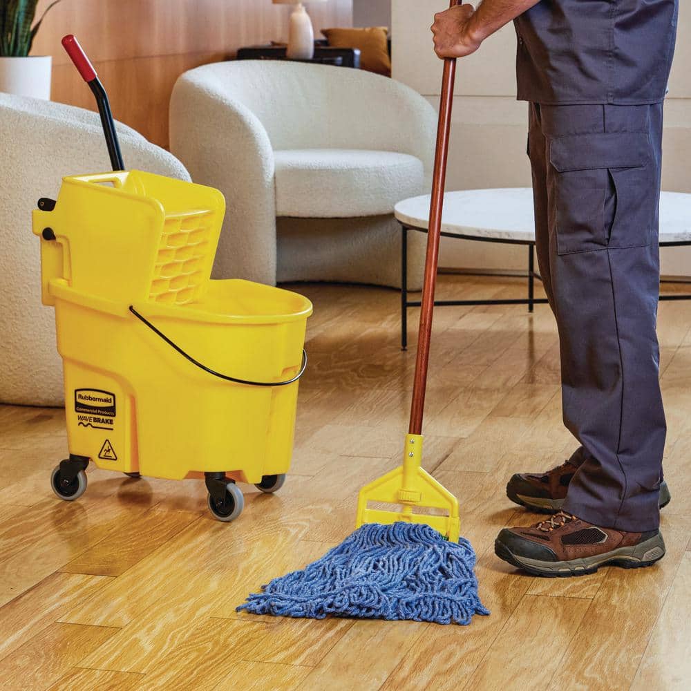 48-Inch Blue Cotton String Mop with Wooden Handle