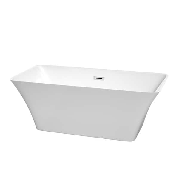 Wyndham Collection Tiffany 59 in. Acrylic Flatbottom Center Drain Soaking Tub in White