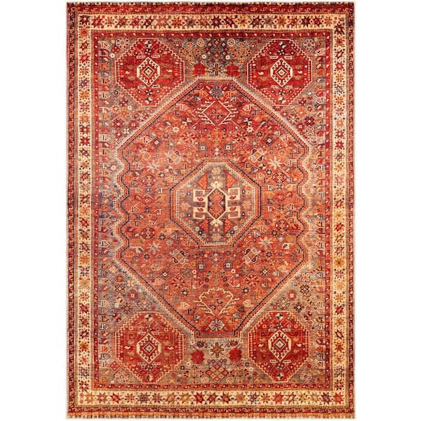 Livabliss Maura Burnt Orange 5 ft. x 7 ft. Traditional Indoor Machine-Washable Area Rug