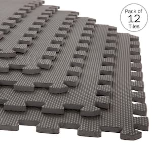 Interlocking Gray 25 in. W x 25 in. L x 0.5 in Thick Exercise/Gym Flooring Foam Tiles - 12 Tiles\Case (48 sq. ft.)