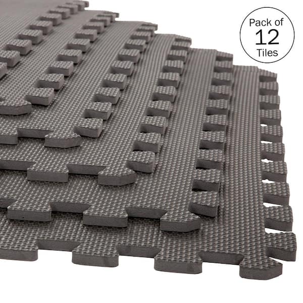Stalwart Interlocking Gray 25 in. W x 25 in. L x 0.5 in Thick Exercise/Gym Flooring Foam Tiles - 12 Tiles\Case (48 sq. ft.)