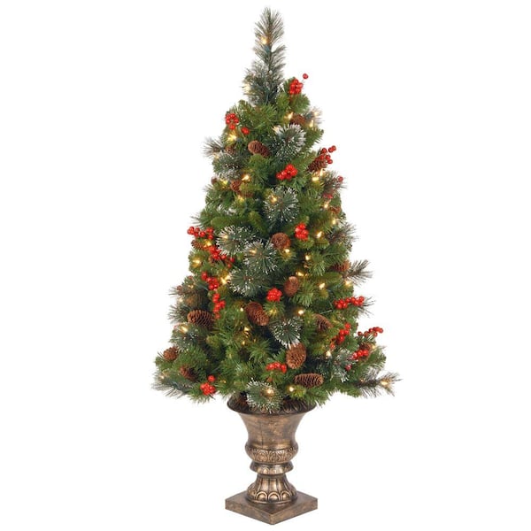 Home Accents Holiday 4 ft. Crestwood Spruce Potted Artificial Christmas Tree with 100 Clear Lights