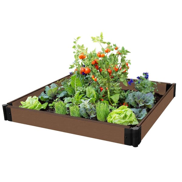 Frame It All One Inch Series 4 ft. x 4 ft. x 5.5 in. Uptown Brown Composite Raised Garden Bed