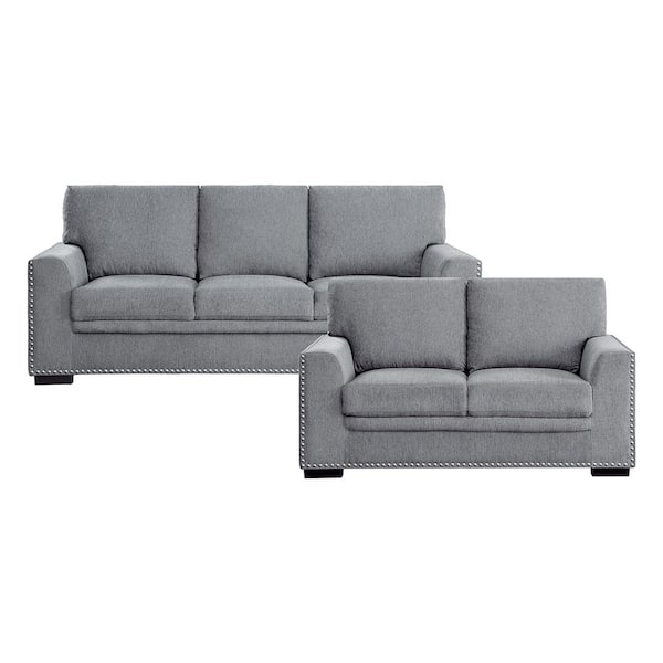 Lazzara Driggs 84 in. W Straight Arm Chenille Rectangle 2-Piece Living Room Sofa Set in Gray