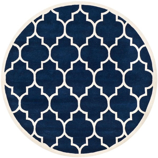 SAFAVIEH Chatham Dark Blue/Ivory 7 ft. x 7 ft. Round Area Rug