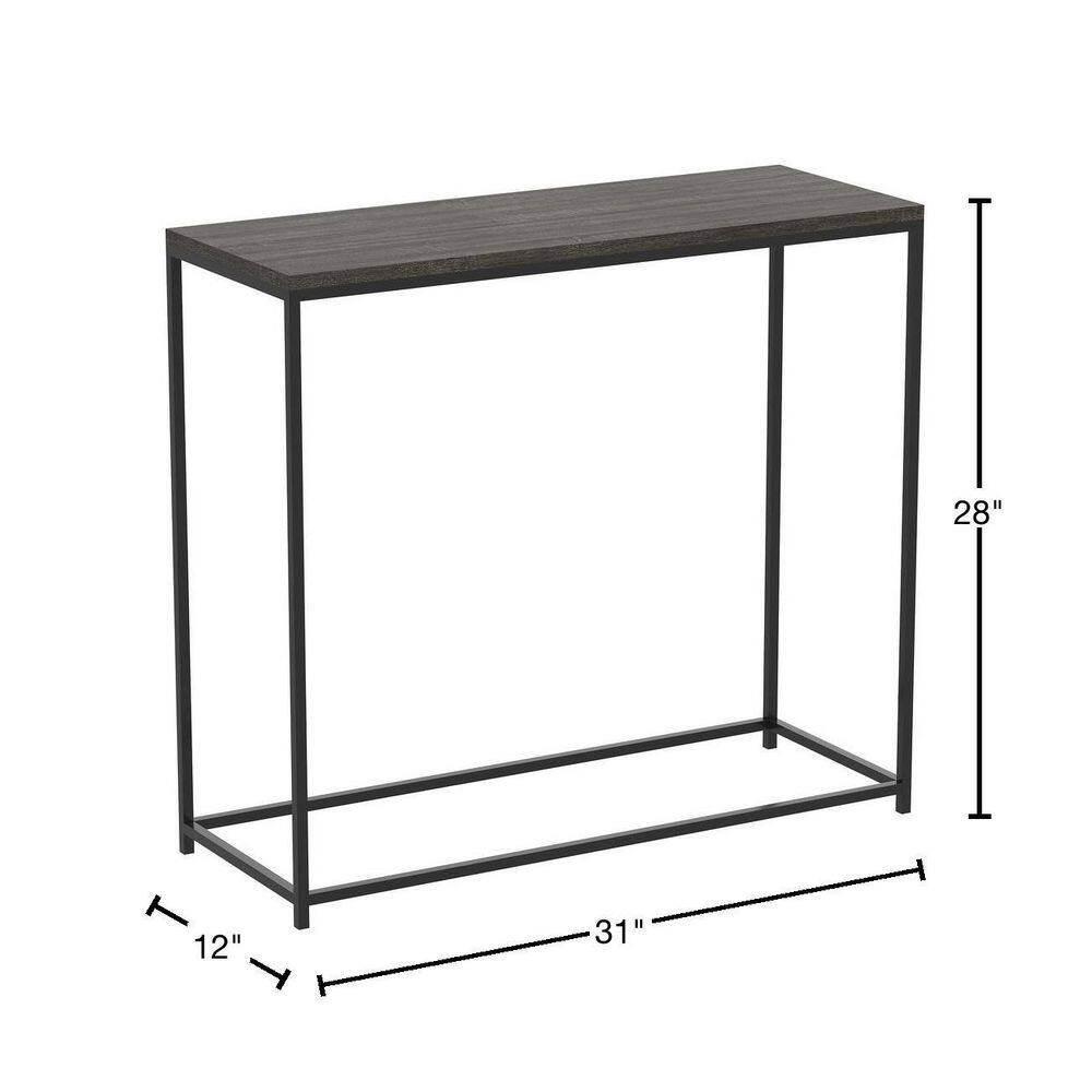 31" Dark Grey Wood and Black Metal Console Table