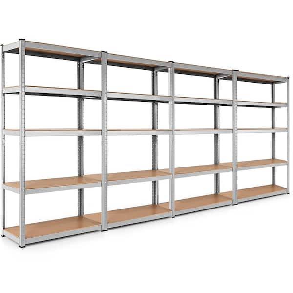 4PCS 72'' Heavy Duty Steel 5 Level Garage Shelf Storage Adjustable Shelves Silver