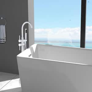 Residential 2-Handle Freestanding Bathtub Faucet with Hand Shower in Sliver White