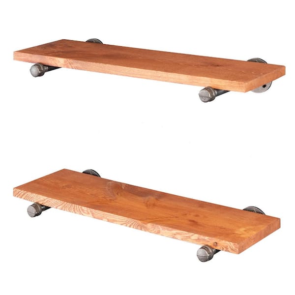 PIPE DECOR 24 in. x 7.5 in. x 6.75 in. Sunset Cedar Restore Wood Decorative Wall Shelf with Industrial Steel Pipe Straight Brackets