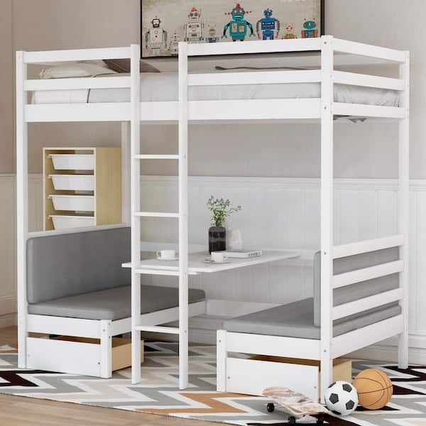 Qualfurn White Twin Over, Bunk Bed With Loft And Desk