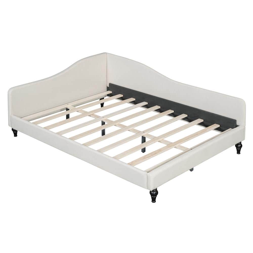 Sleek and Modern Beige Twin Size Linen Daybed with Solid Wood Legs - thumbnail 5