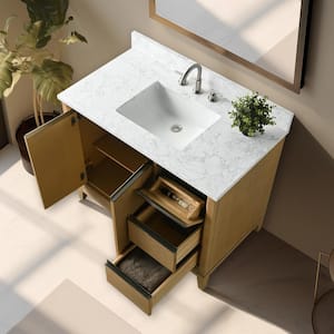 42 in. W x 22 in. D x 34 in. H Single Sink Bathroom Vanity in Natural Oak with Engineered Marble Top